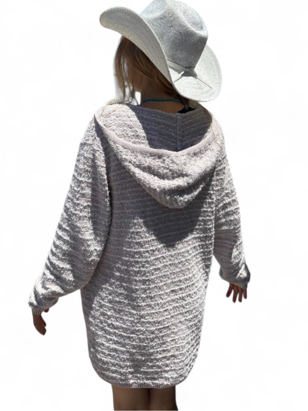 Nicole Miller Artelier neutral knit Cozy fuzzy cream hooded cardigan size medium
